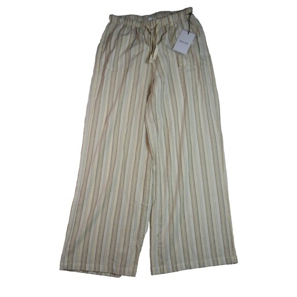 Black Ibis Striped Linen Blend Wide Leg Pants Women’s XL Beige Tan Blue Neutral - Picture 1 of 8